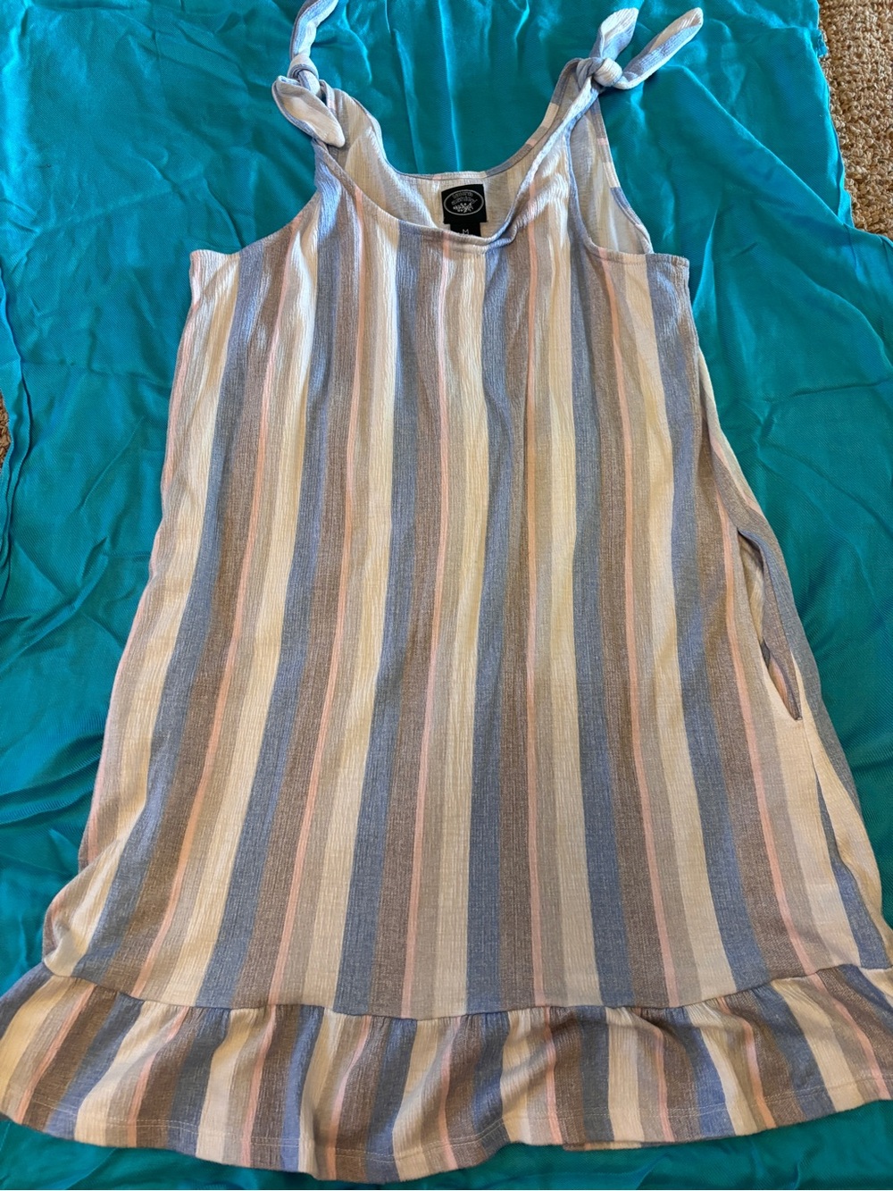 Laura Ashley Striped Tie-Shoulder Tank Dress in Blue, Pink & Cream
